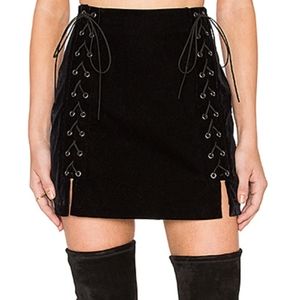 NWT Revolve EndlessRose Black Velvet LaceUp Skirt Size S